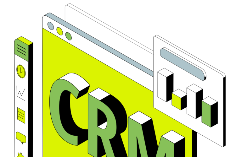 Ilustración isométrica de CRM con gráficos
